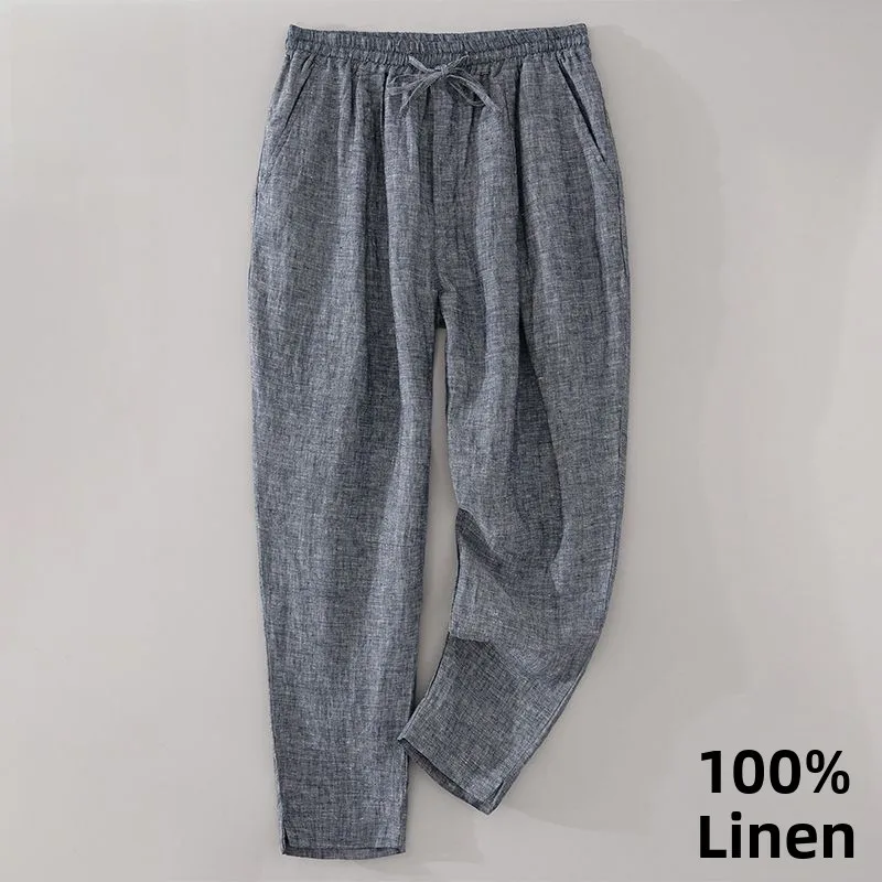 

Loose Men's Cotton Linen Harlan Pants Nine-Five Straight Leg Casual Summer Trousers Comfortable Breathable Men's Long Johns