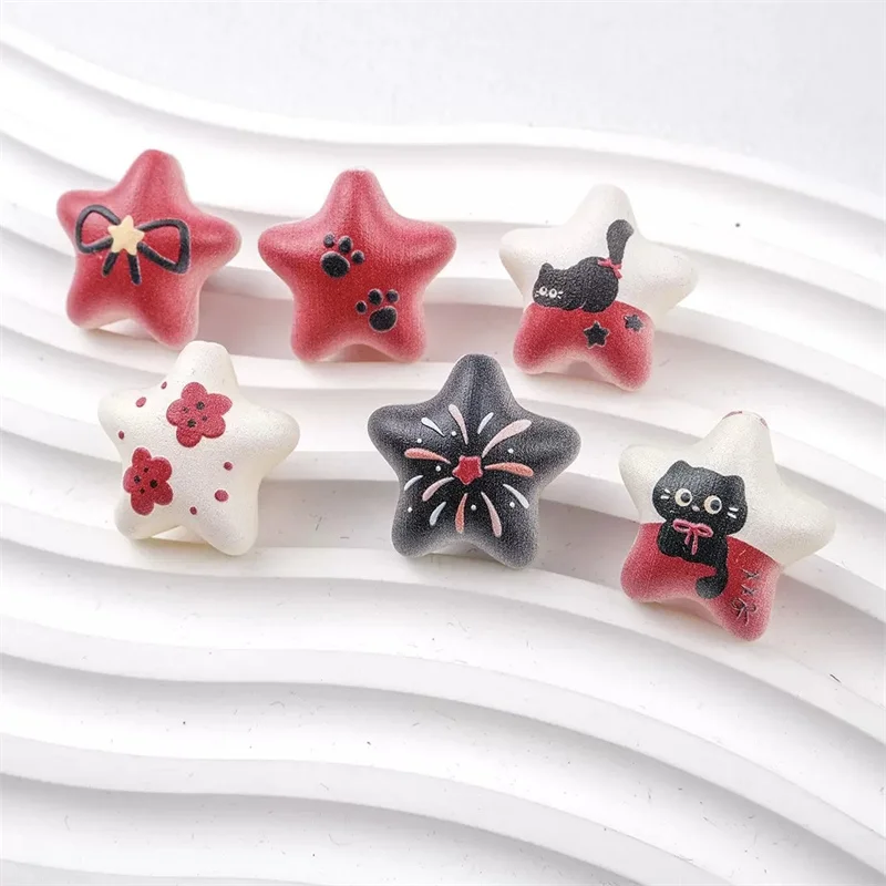 

Новое поступление, 50 шт./лот, цветной узор, принт, мультяшные сердечки, звезды, акриловые бусины, ювелирные изделия «сделай сам», аксессуары для одежды