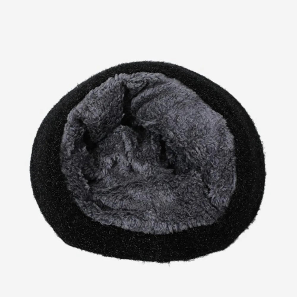 Womens Knit Beanie Thick Warm Lining Ear Protection Fleece Lined Cap Stretchy Fabric Wind Resistant Brimmed Knit Hat Daily Wear