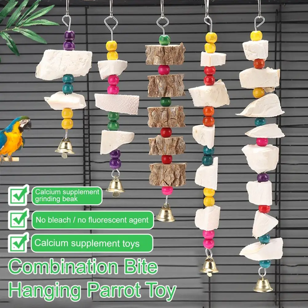 Functional Parrot Toy Cuttlefish Bone Pet Bird Toy Bite Resistant Aid Digestion Hanging Pet Parrot Chew Toy