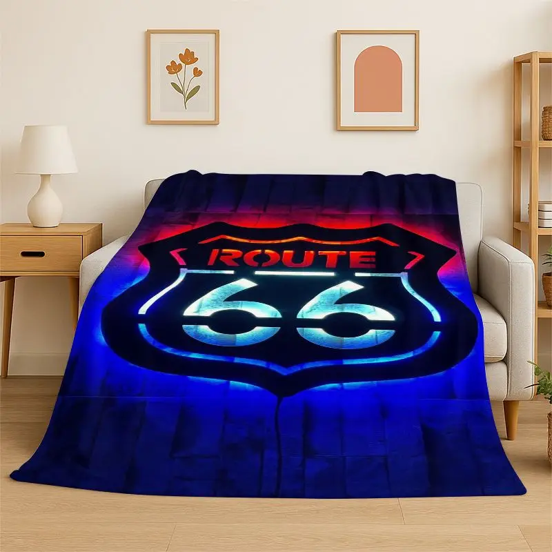 Route 66 Retro America Historic Mother Road Flannel Blanket Soft Throw Blanket for Bedroom Living Room Bed Travel Nap Cover Gift