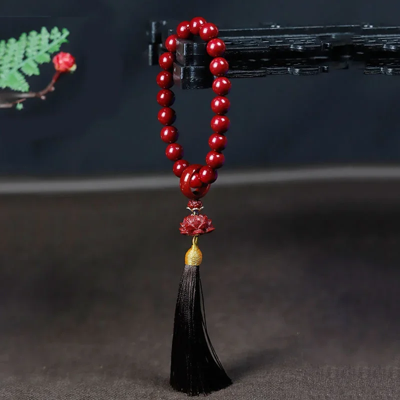 

Chinese Cinnabar Jade Stone 10mm Beads Tassel Bracelet Necklace Tibetan Buddhist Mala Buddha Charm Rosary Yoga Men Woman Jewelry