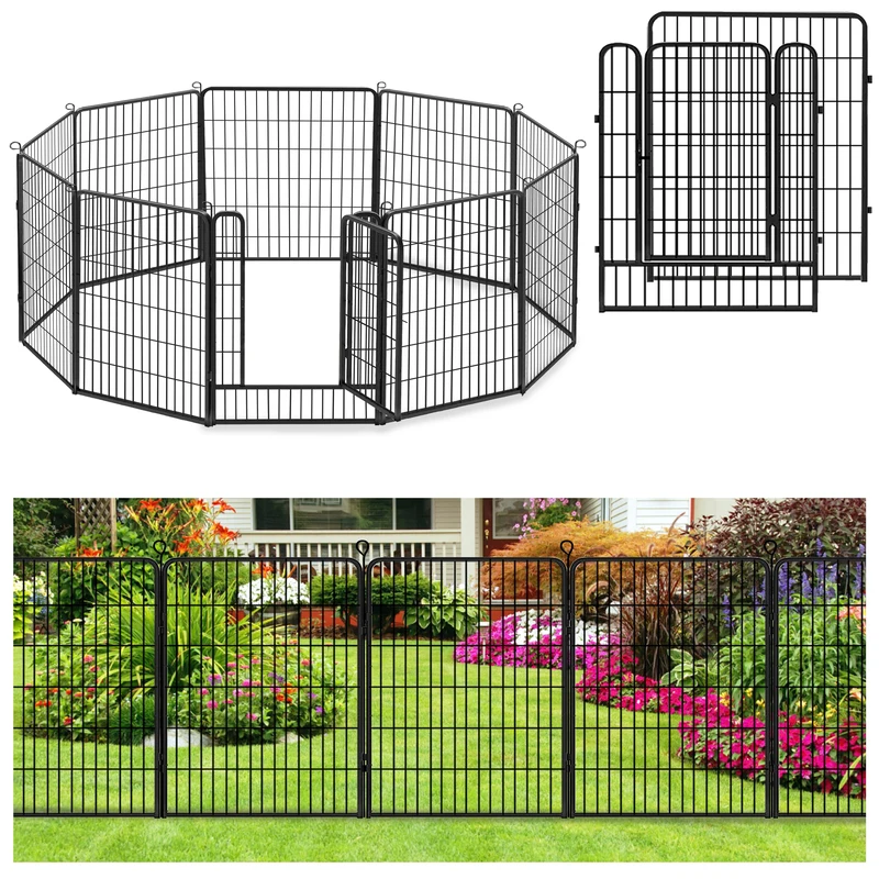 Decorative Garden Fence Metal Panels Dogs Fencing With Gate 40in(H) x 23Ft(L) No Dig Fence 10 Panels Outdoor Folding Fence