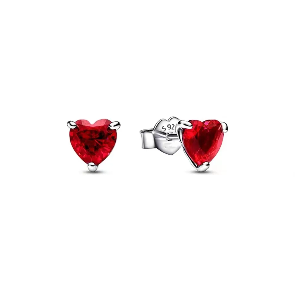 2023 New Red Curved Feather Radiant Heart Floating Stone Stud Earrings For Woman Party Jewelry