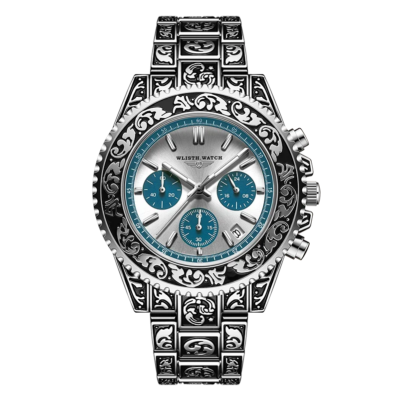 Vintage Fashion Watches for Man Quartz Watch Engraved Watch Calendar Wrist Watch Waterproof Stainless Steel Watch Men's Clock