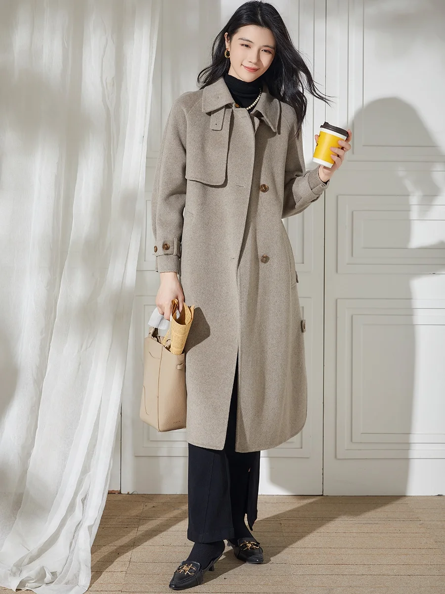 

Autumn Winter New Arrival Women's Mid-Length Over-Knee Double-Sided Camere Woolen Coat Ele Windbreaker Sle Long Sve