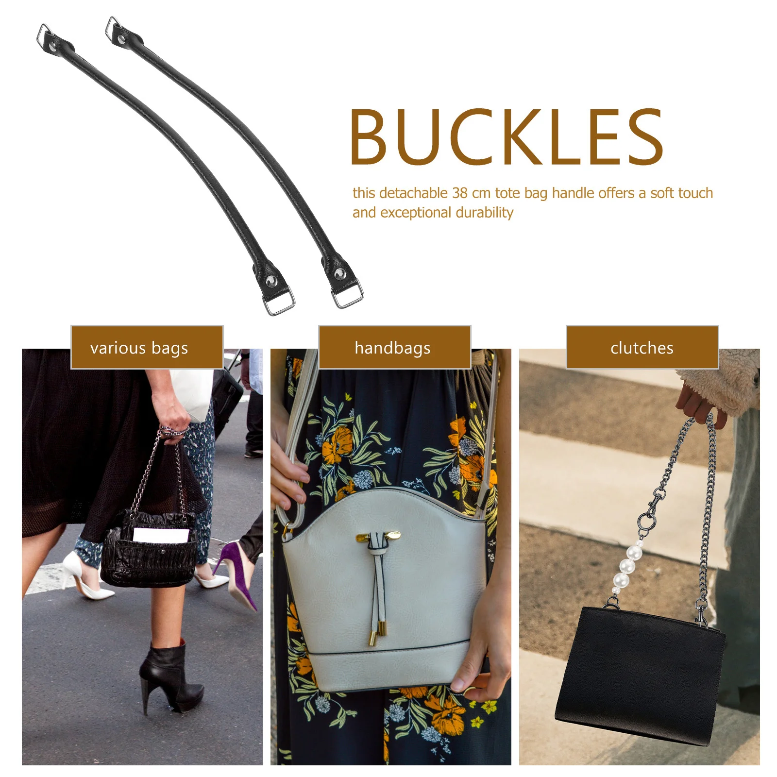 2 قطعة حمل حقيبة حزام 38 سنتيمتر انفصال حقيبة يد مقبض DIY بها بنفسك اكسسوارات الأسود حمل حقيبة حزام مقبض حقيبة يد