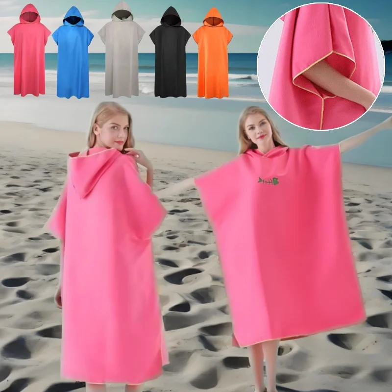 

Быстросохнущий халат-пончо для взрослых, пляжное полотенце из микрофибры, носимое полотенце для плавания с капюшоном, впитывающий халат для душа