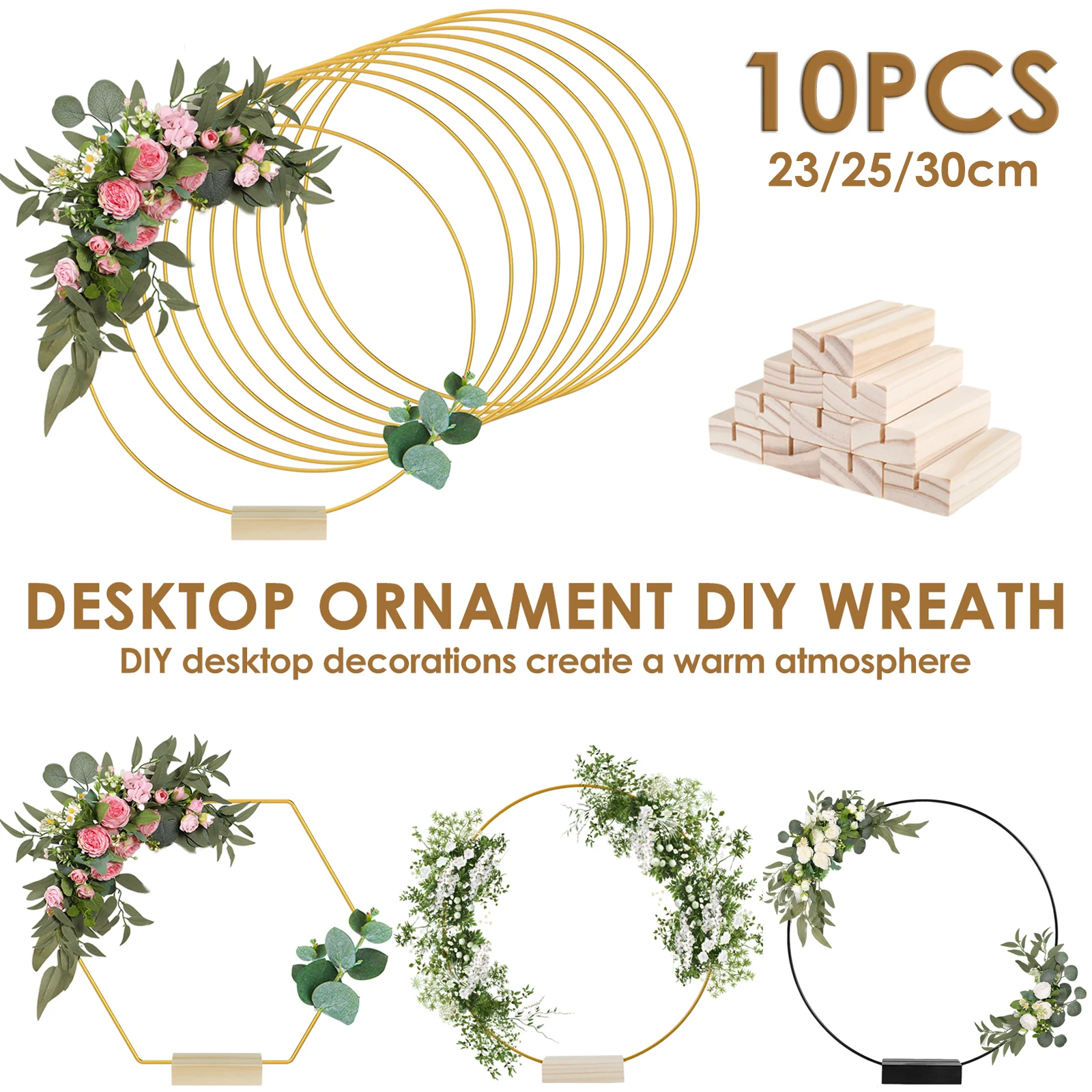 10 Pcs Metal Hoop Center Decoration Wooden Base Bracket DIY Wedding Garland Dream Catcher Crafts Party Table Center Decoration