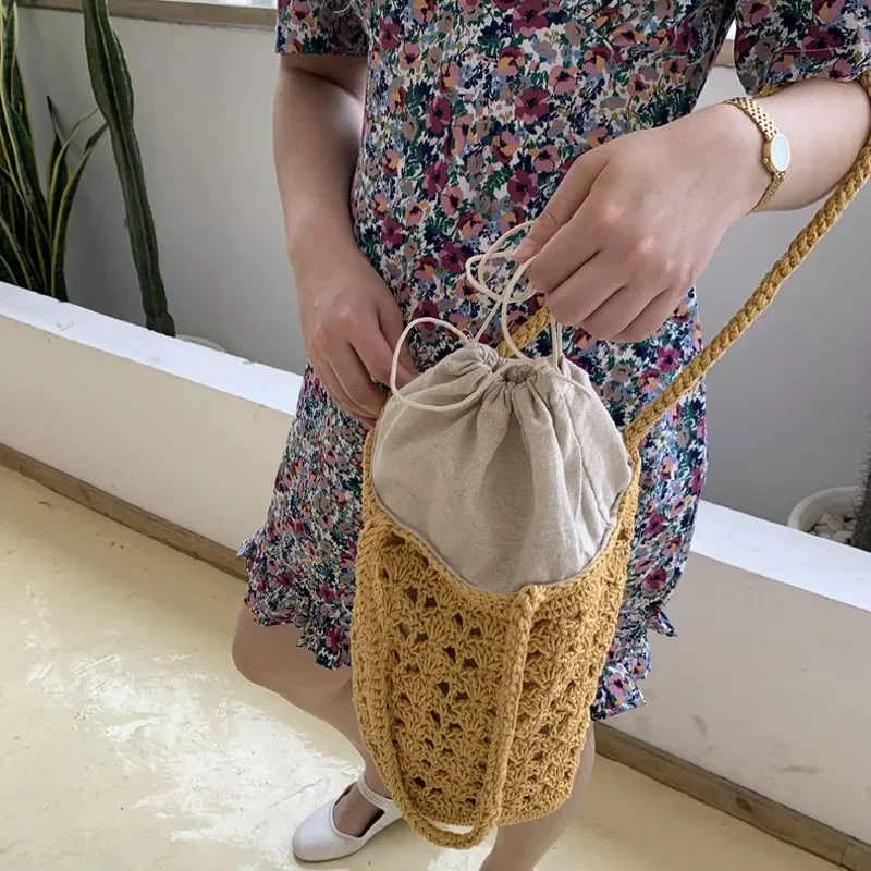 YoReAi Fashion Rattan Women Shoulder Bags Cotton Rope Woven Female Handbags Hollow Out Summer Beach Straw Bag Casual Tote New