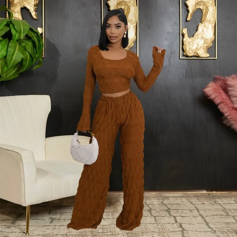 

KEXU Elegant Streetwear Women's Set Full Sleeve Top + Straight Pants Suit 2024 Fall Winter Fitness Two 2 Piece Sets Outfits