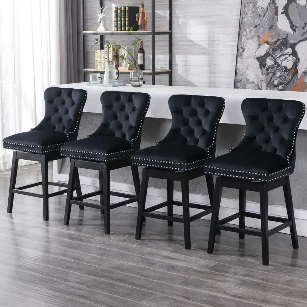 Ajustável Bent Madeira Barstool, cadeira giratória Bar, PU couro estofado volta e apoio para os pés, conjunto de 2