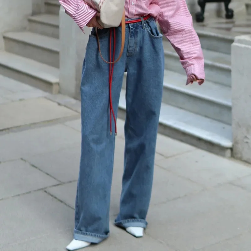 

Autumn Wide Leg Jeans For Women Casual Loose Fit Straight Cut Full Length Denim Pants Pure Cotton Streetwear Style Essentials
