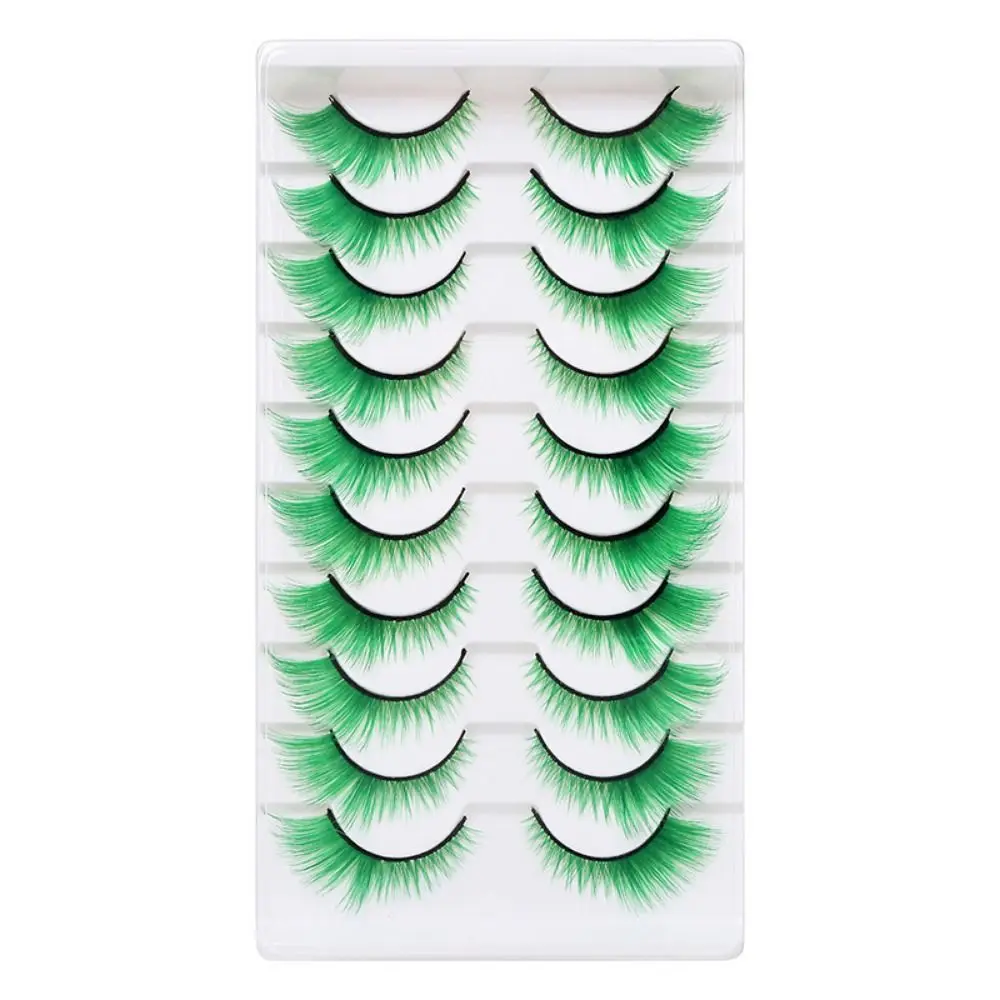 10 Pairs Colored False Eyelashes Thick Fluffy Lashes Curled Cat Eye Eyelashes Reusable Exaggerated 3D Mink Lashes Cosplay