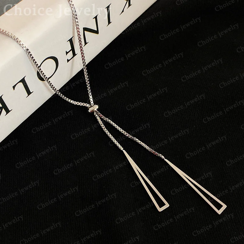 925 Sterling Silver Gold Triangular Tassels Necklace For Women Fashion Jewelry Grace Noble Engagement Wedding Anniversary