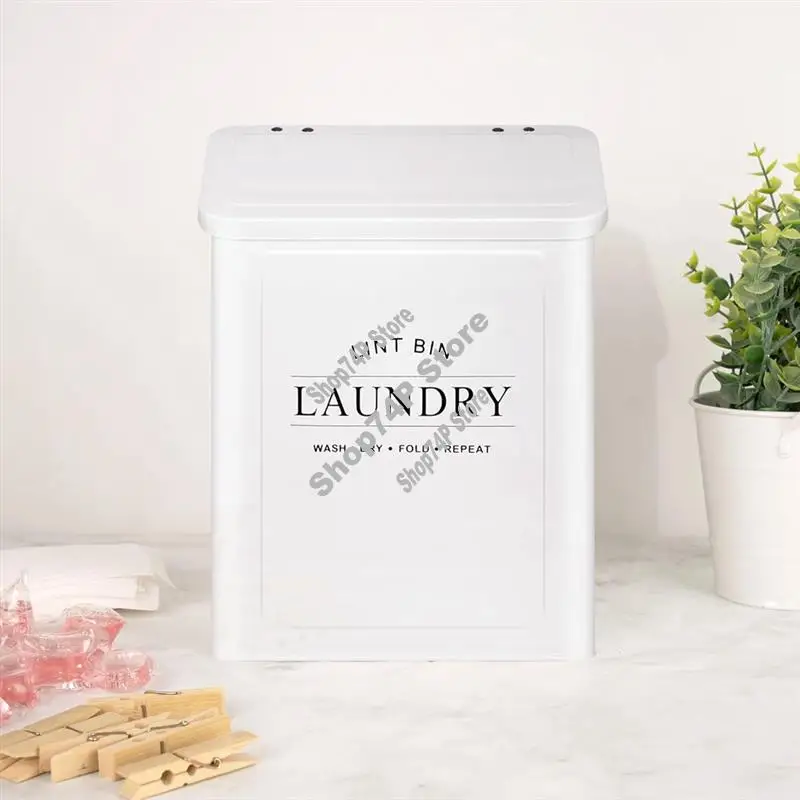 

ABJY-For Dryer Lint Box- Magnetic Lint Bin For Laundry Room, Wall Mountable Metal Lint Container With Lid And Brush