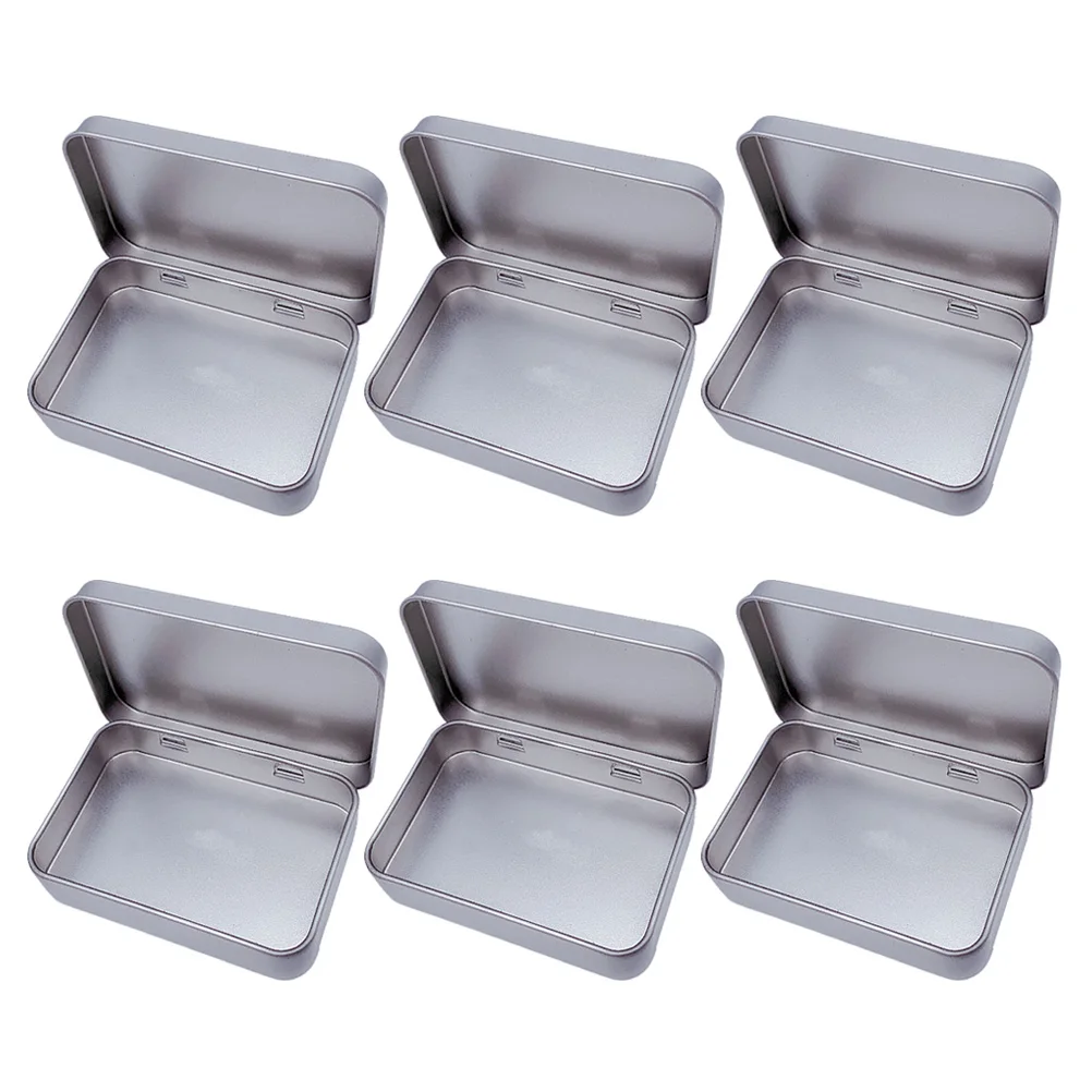 

6Pcs Rectangular Hinged Tinplate Boxes Clamshell Storage Organizer Leakproof Small Item Container Tinplate Box