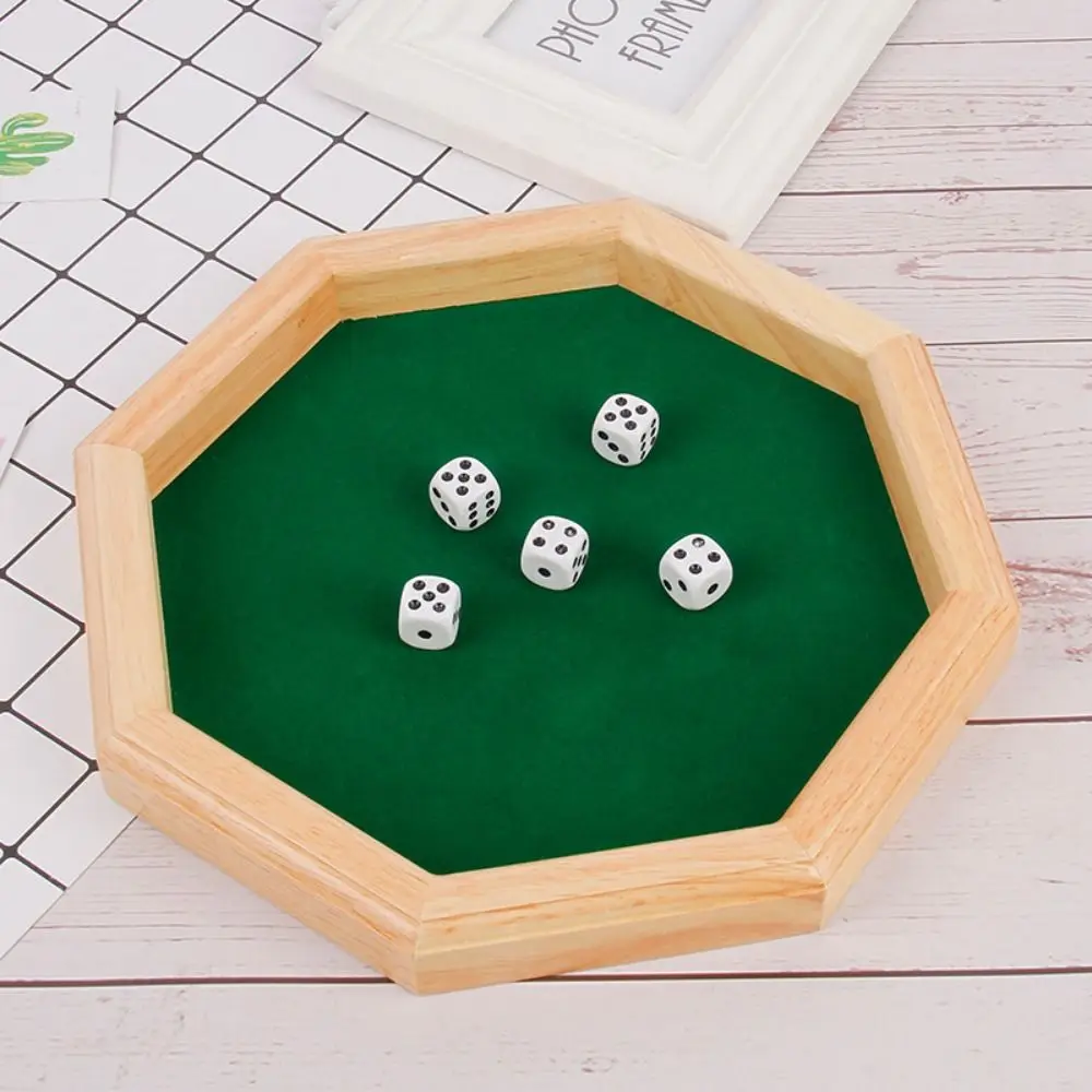 Práctico bandeja de dados octogonal verde, juegos de mesa, juegos de beber, bandeja de dados de madera con dados, bandeja portátil para monedas, juego de mesa