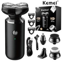 Kemei 5 In1 Electric Shaver Men Beard Face Trimmer Nose Temple Mini Portable Skull Hair Cut Device Waterproof USB Charge Machine