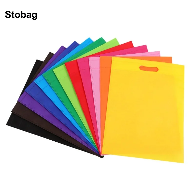 

StoBag 25pcs Wholesale Color Non-woven Shopping Tote Bag Fabric Reusable Eco Storage Large Pouch Portable Custom Logo(Extra Fee)