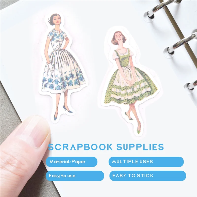 160 قطعة من ملصقات الأشخاص الكلاسيكية لسكرابوكينغ اليومية، ملصقات واشي للفتيات والنساء على الموضة الرجعية، 4 أنماط