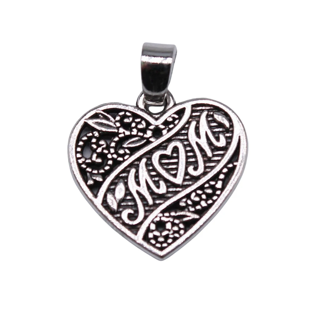 10pcs/lot 18x18mm Mom Heart Charms For Jewelry Making Antique Silver Color 0.71x0.71inch