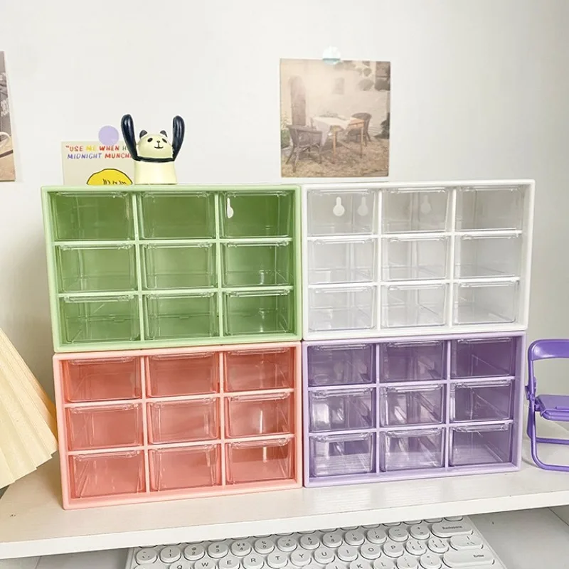 Desktop 9 Grid Storage Boxes Organizer Transparent Small Drawer Partitioned Student Desk Wall-mounted Sundries Box Cute