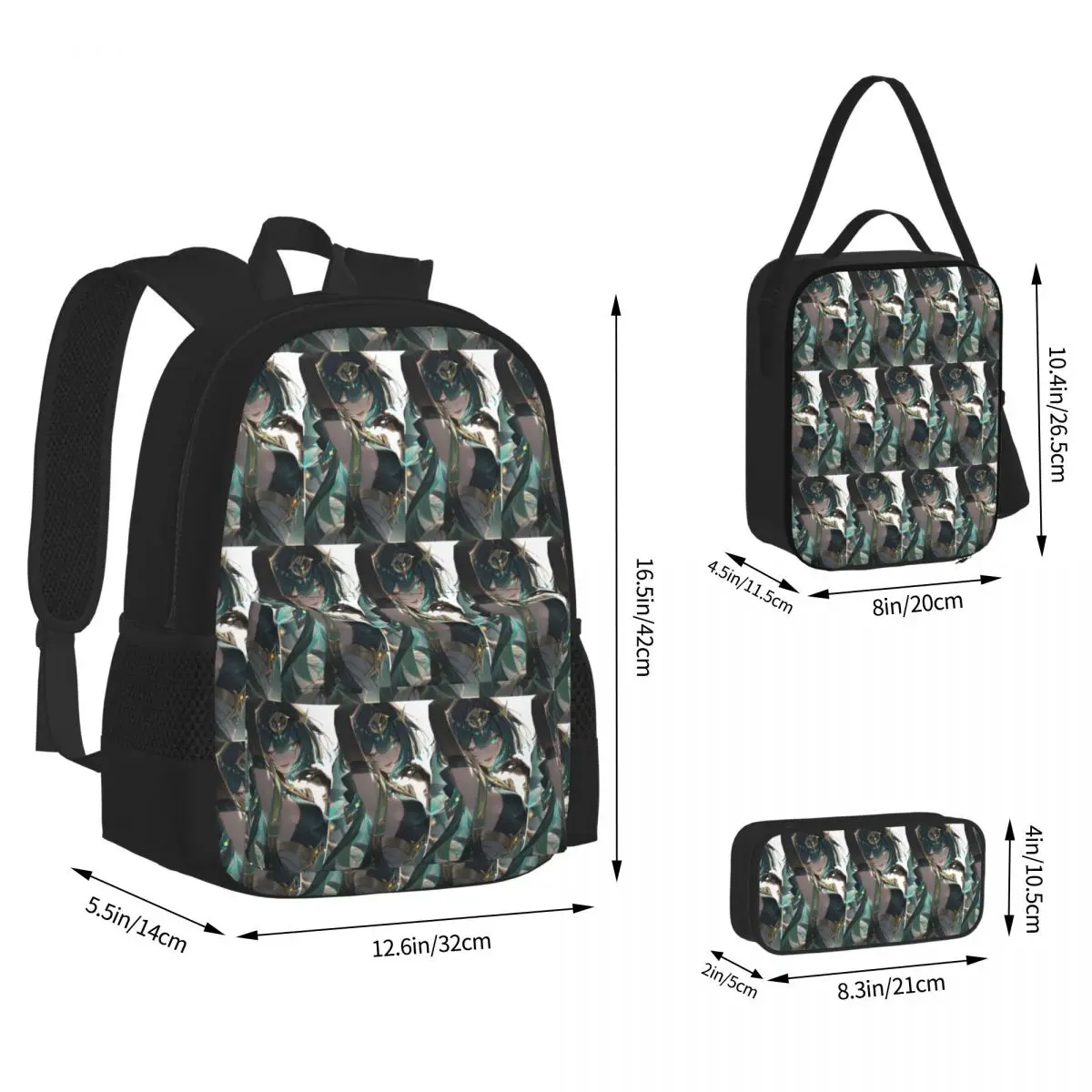 Genshin Impact Nefer Armpit Leak Backpacks Children Bookbag School Bags Rucksack Lunch Bag Pen Bag Three-Piece Set