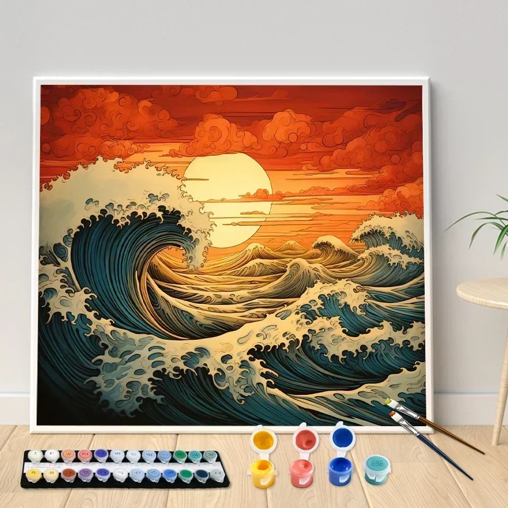 

593428 Painting by Numbers Kit DIY Seaside At Sea Artwork Canvas Art Hand Painting Clouds in the Mountains Home Decoration Gift