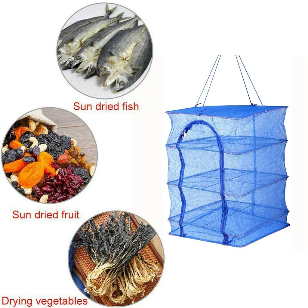 -BABQ 1 pçs dobrável 4 camadas rack de secagem para pratos de peixe vegetal malha pendurado rede de secagem pendurado, maneira natural para alimentos secos