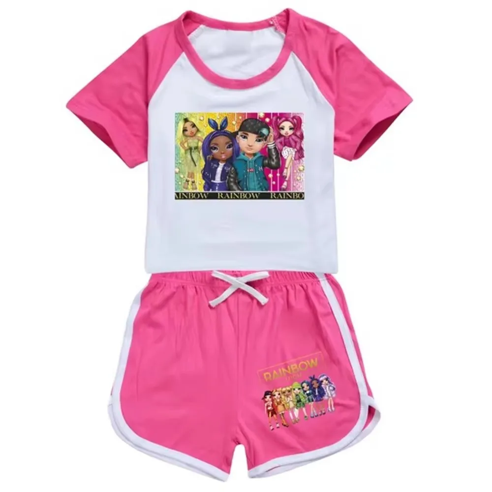 Fantasy Friends Rainbow High Costume para crianças, roupas de verão para meninas, t-shirt e shorts de manga curta, conjuntos 2pcs