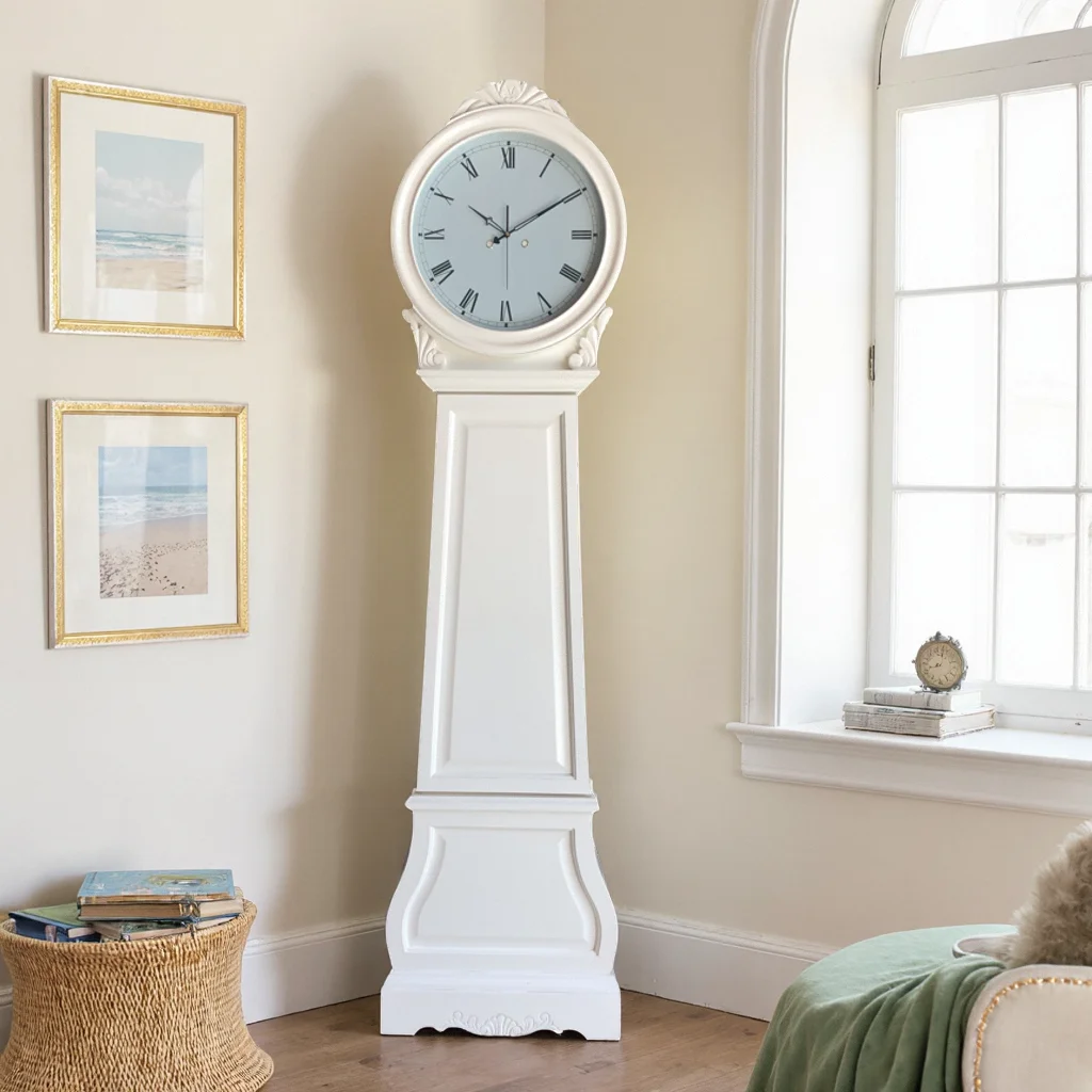#French retro floor clock solid wood European quartz clock music timepiece American