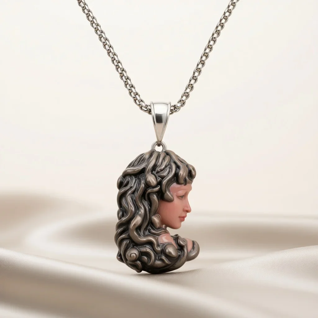 Vintage 3D Figure Head Pendant Necklace, Retro Sculpted Portrait Clavicle Chain, Art Fashion Jewelry Gift for Men & Women