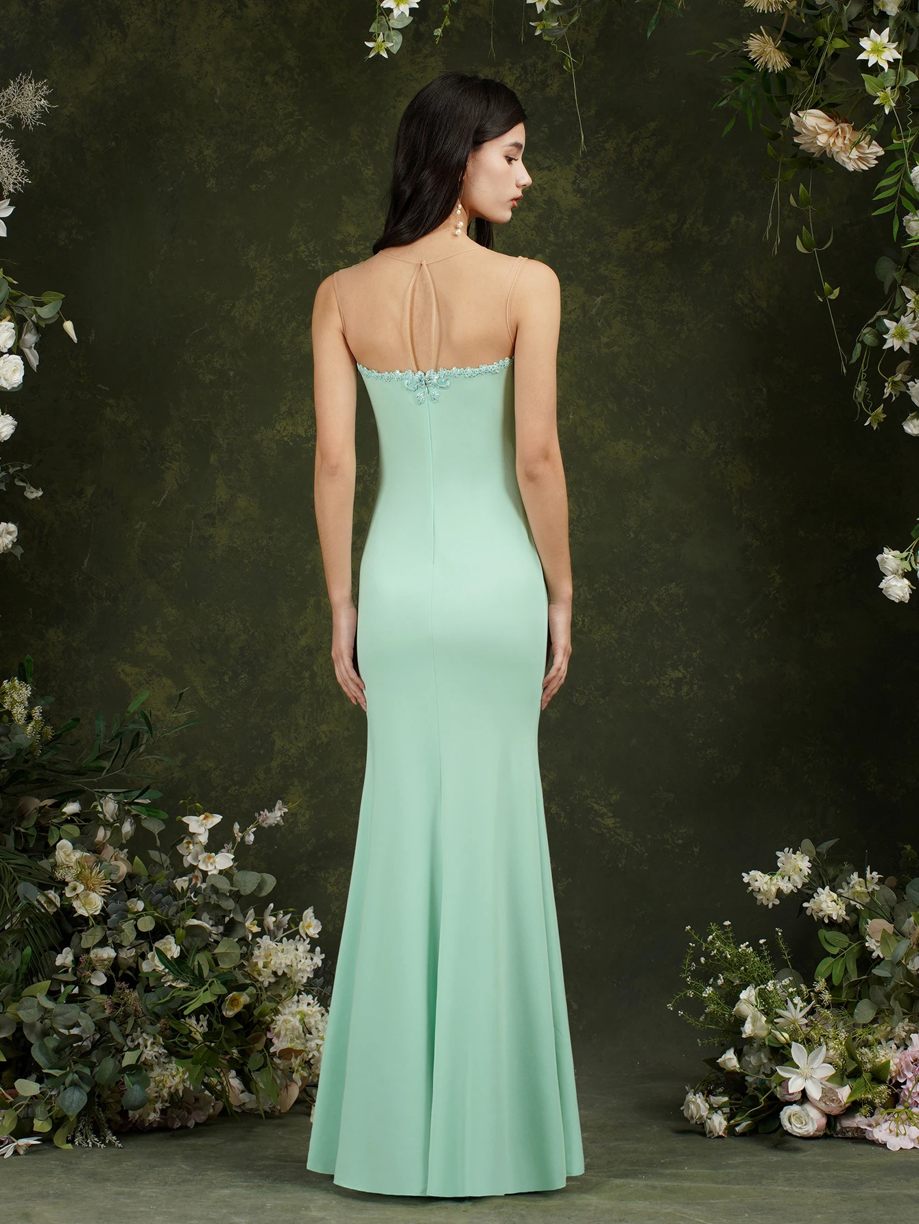 Women Mermaid Evening Dresses Mint Green Gold Appliqués Beads Sweetheart Illusion Backless Maxi Gowns Vestido de Festa