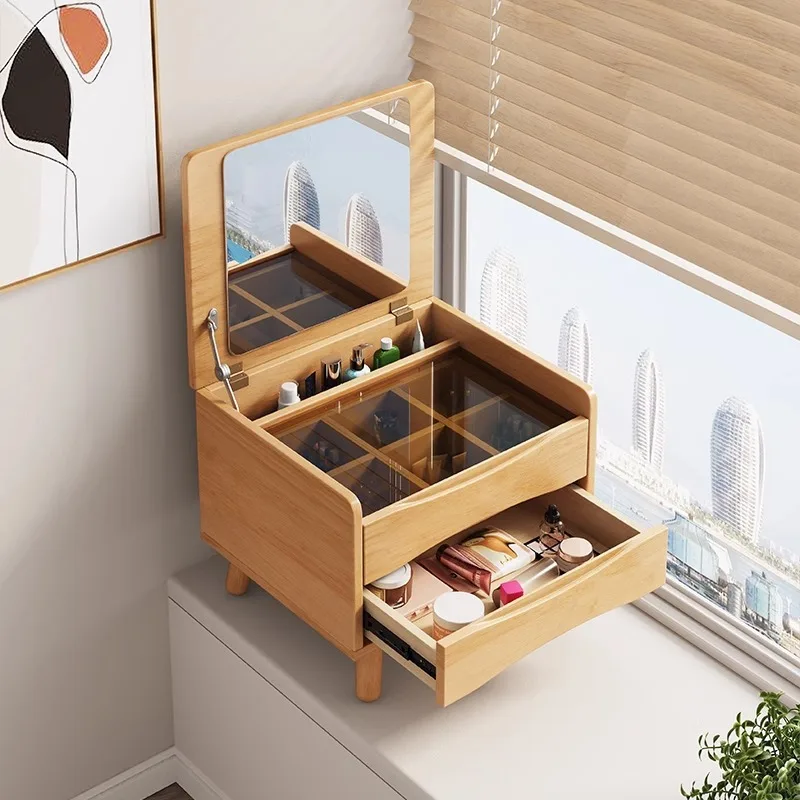 

Mini solid wood bay window multi-functional small apartment bedroom dressing table storage cabinet integrated