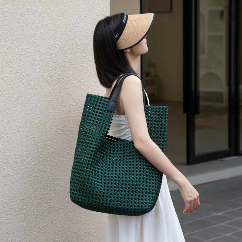 2025 Luxury Hollow Out Woven Large Capacity Tote Bag Brand Women Rope-woven Fashion Handbag Harajuku-style Shoulder Underarm Bag