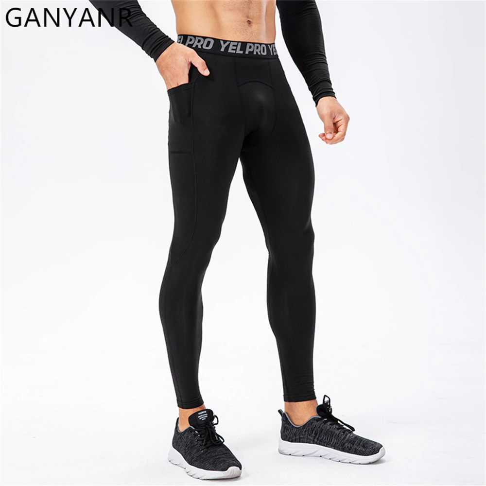 

GANYANR Running Sports Tights For Men Sportswear Leggings Compression Pants Fitness Trousers Gym Training Workout Marathon Cool