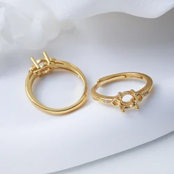 Adjustable CZ Ring Base for 6mm Round Cabochon Setting Finger Ring Blank Finding DIY Women Engagemen Jewelry Making Craft,3Pcs