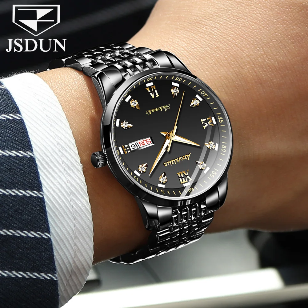 

JSDUN Brand Men's Automatic Mechaincal Watches Black Luxury Waterproof Stainless Steel Strap Wristwatch For Men