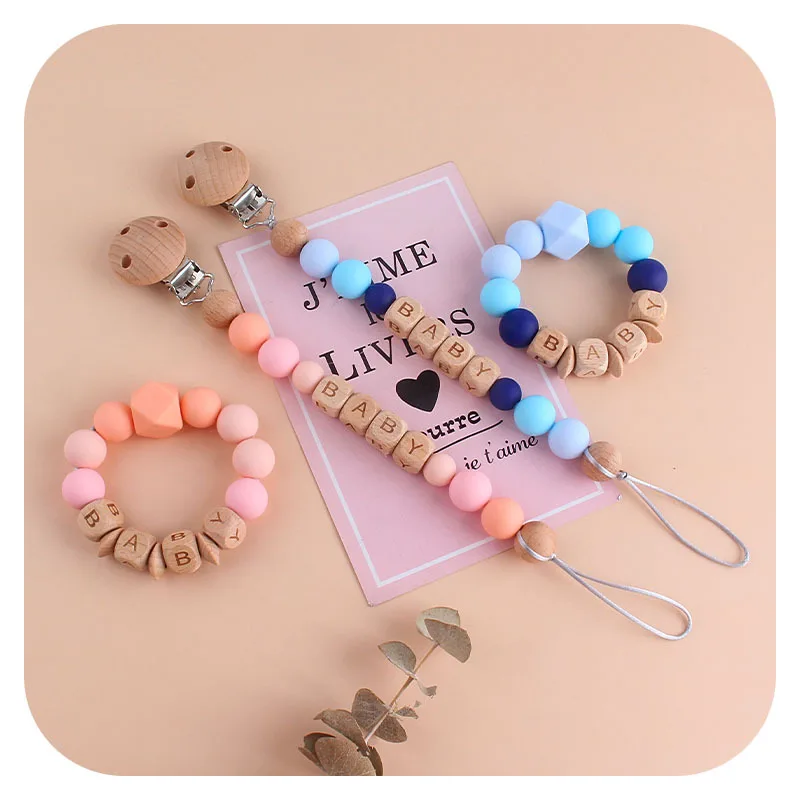 1-2pcs Baby Pacifier Clip Personalized Name Dummy Holder Nipples Clips Teething Toys Bracelet Beads Newborn Accessories BPA Free