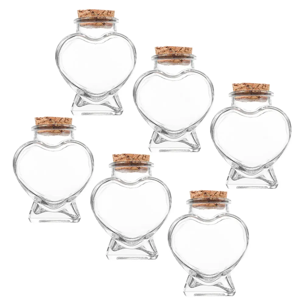 

6Pcs Clear Heart Glass Bottles 50Ml with Cork Stopper Decorative Containers for Craft Supplies Candy Jewelry Small Item