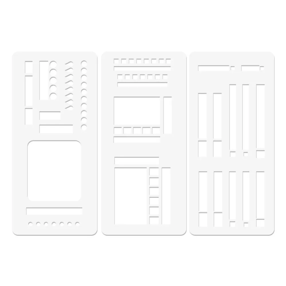 3pcs Dot Grid Design Handmade Flexible Record Template DIY Scrapbook Journal Rectangle Stencil Ruler Set Stencils Drafting Tools