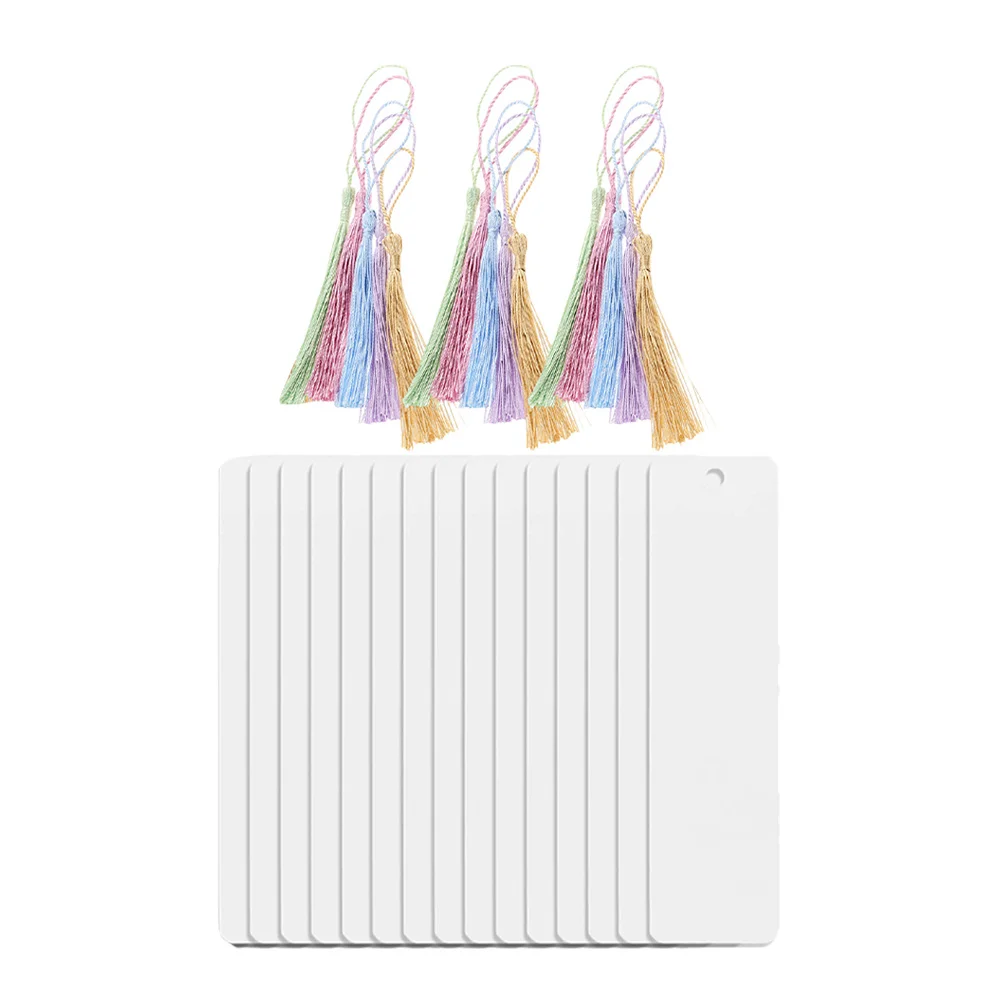 

15 Sets Transparent Acrylic Bookmarks with Tassels Clear Blank Pendant Craft Supplies for Journal Decor
