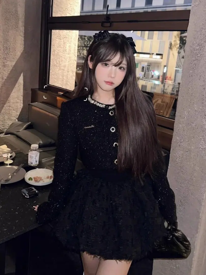 

Весенне-осенний комплект с жемчужным воротником iny, красивая маленькая верхняя одежда Fraance Sle, комплект из двух предметов, роскошный женский ансамбль Faion