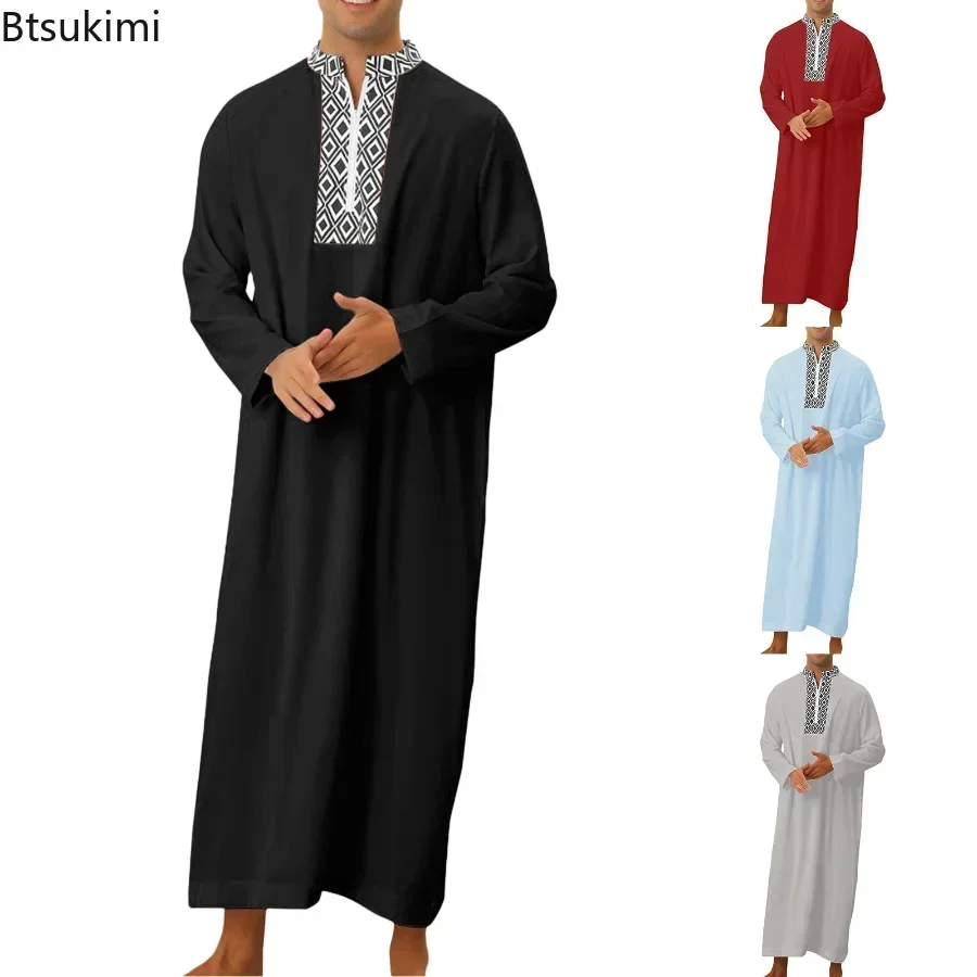 Nuevo 2025 Islam hombres ropa caftán marroquí bordado a mano suelto y transpirable Djellaba Abaya Jubba Thobe para hombre bata musulmana