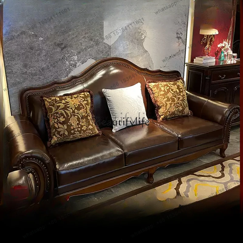 

pg45Американский роскошный ретро-диван из красного дерева, кожаный диван из цельного дерева, первый слой из воловьей кожи, одинарный, двойной, для трех человек