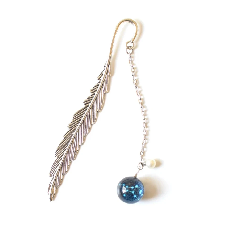 

Stationery Feather Bookmark Reading Creative Metal Book mark Bookmark Pendant Bookmark Noctilucent Bookmark 12 Constellation