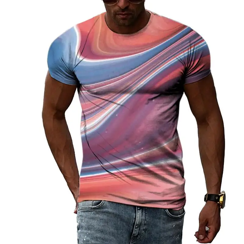 Summer Fashion Abstract Color Graphic T Shirts For Men Casual 3D Print Tee Hip Hop Harajuku Personality Round Neck Short Sleeve