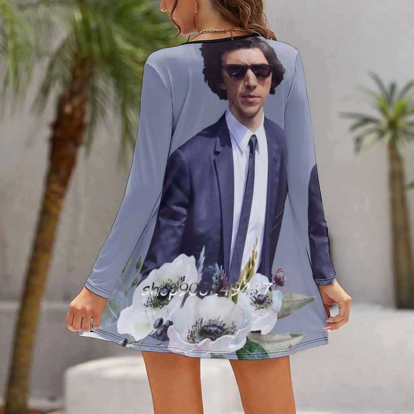 Adam Driver Blue Flower Boy Dresses For Women A-Line Korea Style Slim Long Sleeve Dress Adam Driver Flowers Crown Flower Crown