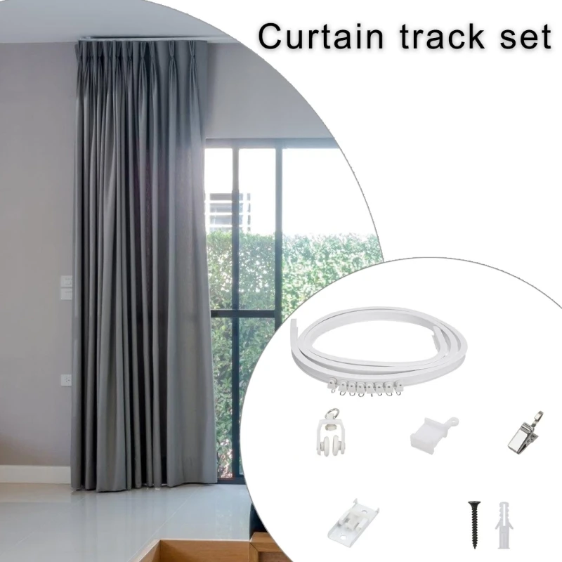 Flexible Curtain Track 5 Meter Ceiling Wall Mount Rails with Rollers Set for Effortlessly Curtain Movement Home DropShipping